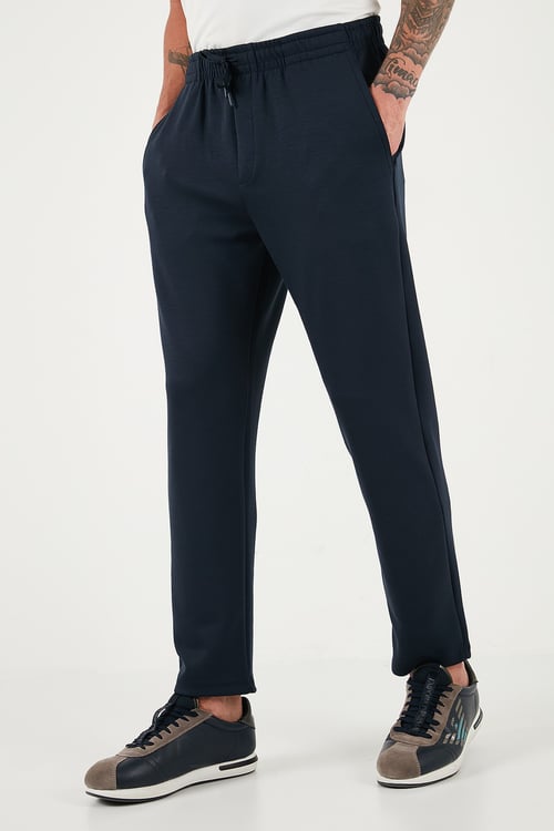 Regular Fit Belden Bağlamalı Düz Paça Jogger Erkek Pantolon 5908095 LACİVERT