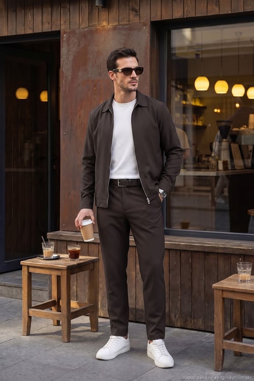 Regular Fit Belden Bağlamalı Düz Paça Erkek Pantolon CF26W6111111 KOYU KAHVE