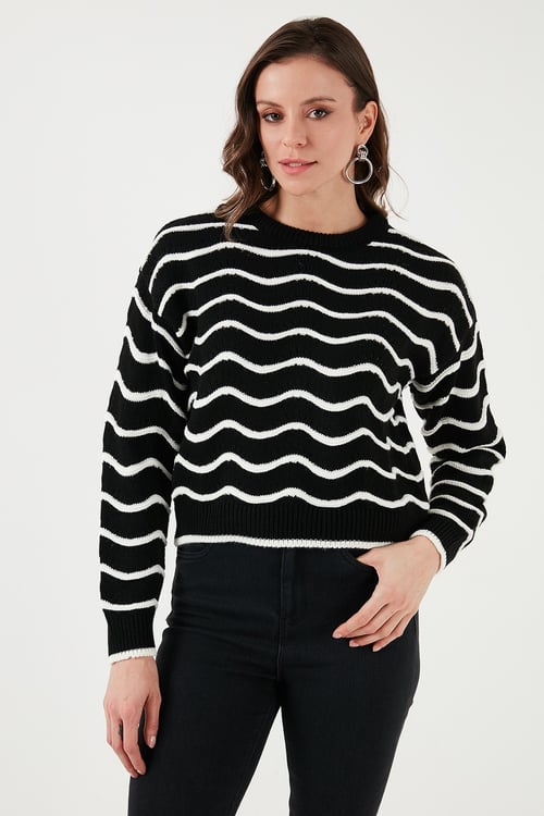 Regular Fit Bisiklet Yaka Ajurlu Kadın Kazak 24K0376K1 SİYAH