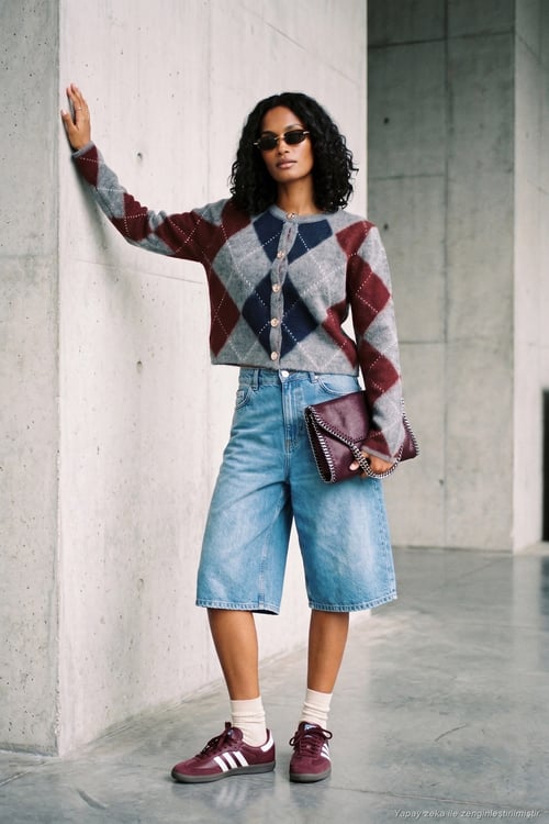Regular Fit Bisiklet Yaka Baklava Desenli Düğmeli Crop Kadın Hırka 4615570 ANTRASİT