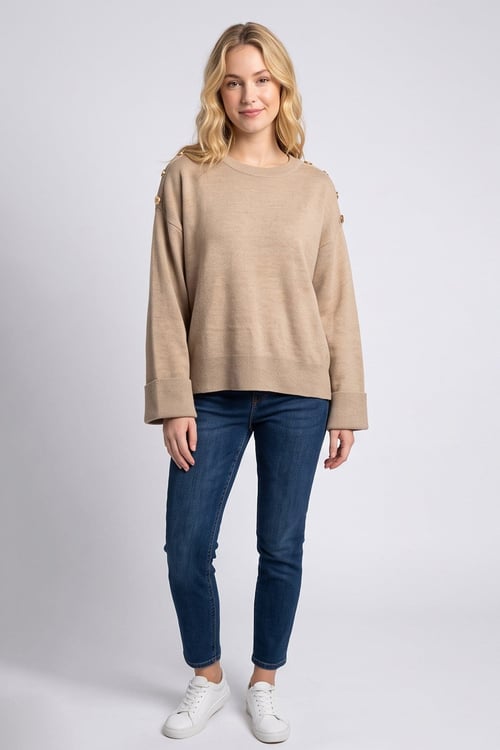 Regular Fit Bisiklet Yaka Kadın Kazak 26K0039K1 BEJ