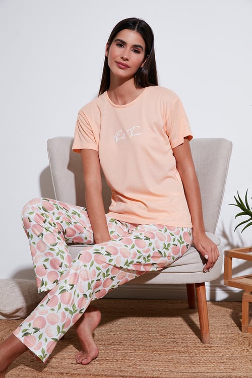 Regular Fit Bisiklet Yaka Kısa Kollu Kadın Pijama Takımı 65770105 SOMON