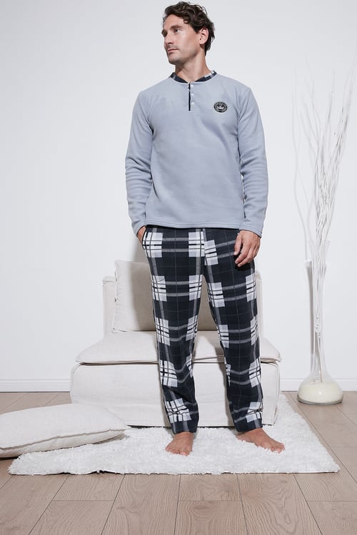 Regular Fit Bisiklet Yaka Kışlık Yumuşak Dokulu Polar Erkek Pijama Takımı 6096100 GRİ