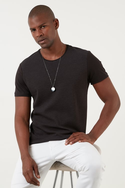 Regular Fit Bisiklet Yaka Pamuklu Erkek T Shirt 59023221 SİYAH