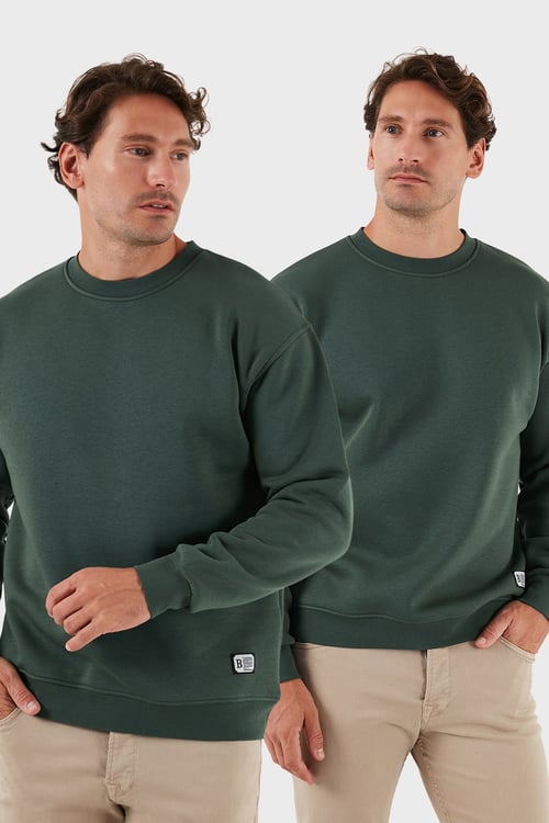 Regular Fit Bisiklet Yaka Şardonlu 2'li Paket Erkek Sweat 5905255S2 Nefti-Nefti