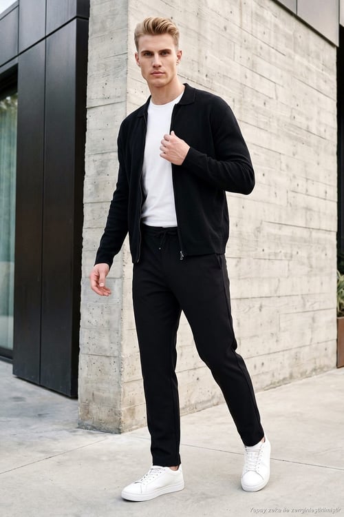 Regular Fit Düz Paça Bağlamalı Erkek Pantolon 6843700 SİYAH