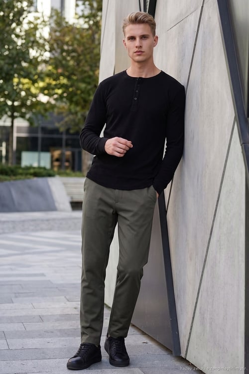 Regular Fit Düz Paça Bağlamalı Erkek Pantolon 6843700 HAKİ