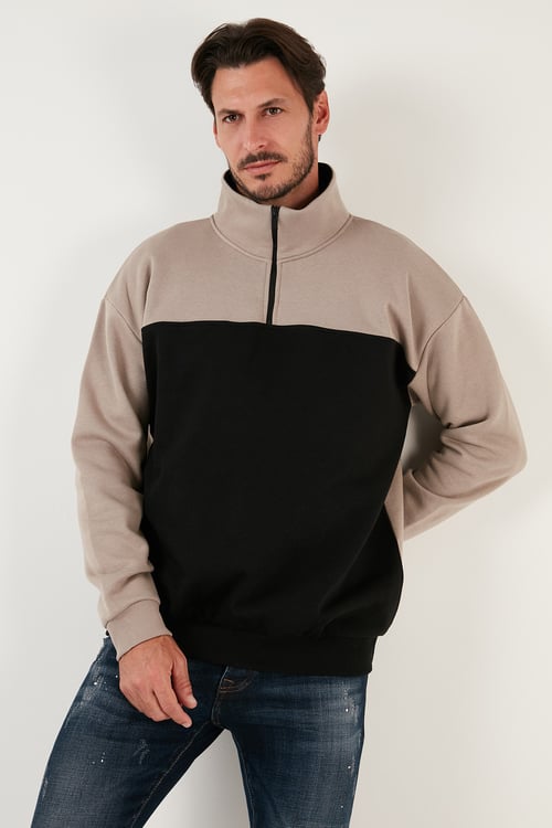 Regular Fit Fermuarlı Dik Yaka İçi Tüylü Yumuşak Şardonlu Kışlık Erkek Sweat 5905343 SÜTLÜ KAHVE