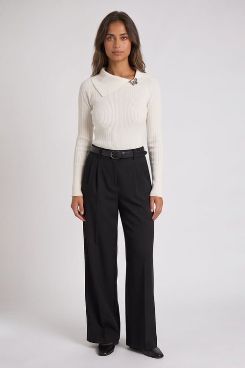 Regular Fit Geniş Yaka Fitilli Kadın Bluz 26K0254K1 TAŞ