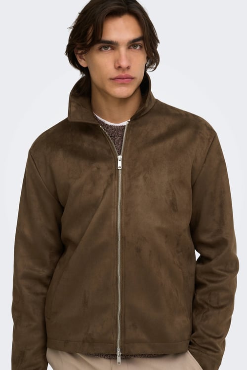 Regular Fit Gömlek Yaka Süet Görünümlü Erkek Mont 22038712 KOYU KAHVE
