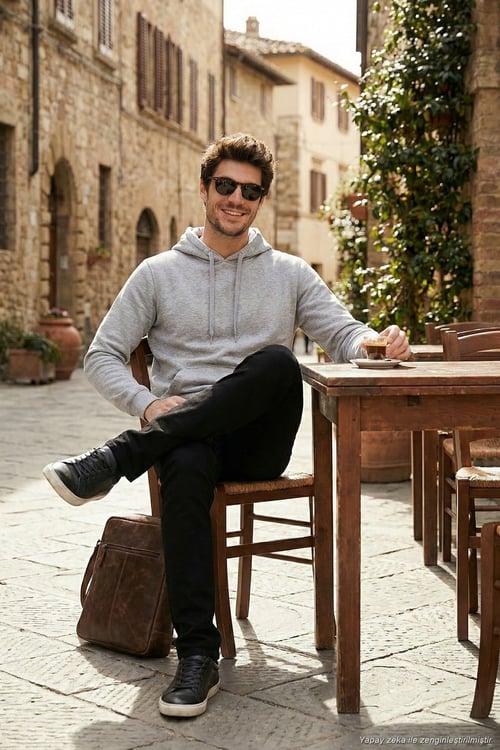 Regular Fit Kapüşonlu Kanguru Cepli İçi Tüylü Yumuşak Şardonlu Erkek Sweat 5905281 GRİ MELANJ