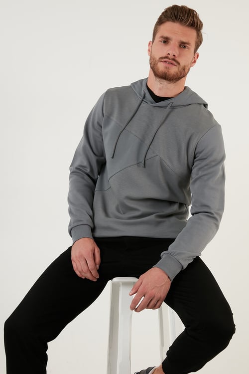 Regular Fit Kapüşonlu Pamuklu Erkek Sweat 5905285 AÇIK HAKİ