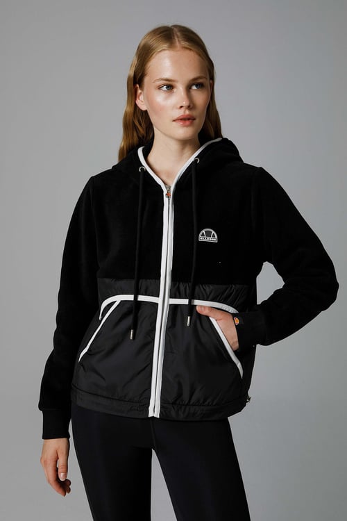 Regular Fit Kapüşonlu Yumuşak Dokulu Logolu Kadın Ceket EF188-BK SİYAH