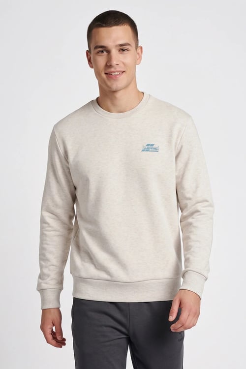 Regular Fit Logolu Bisiklet Yaka Erkek Sweat 922565-9098 KREM