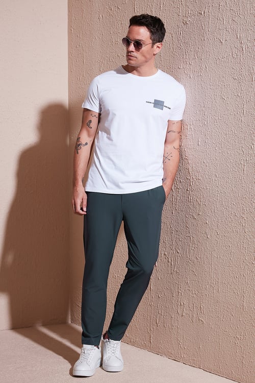 Regular Fit Normal Bel Düz Paça Bağlamalı Jogger Erkek Pantolon CF25617801 YEŞİL
