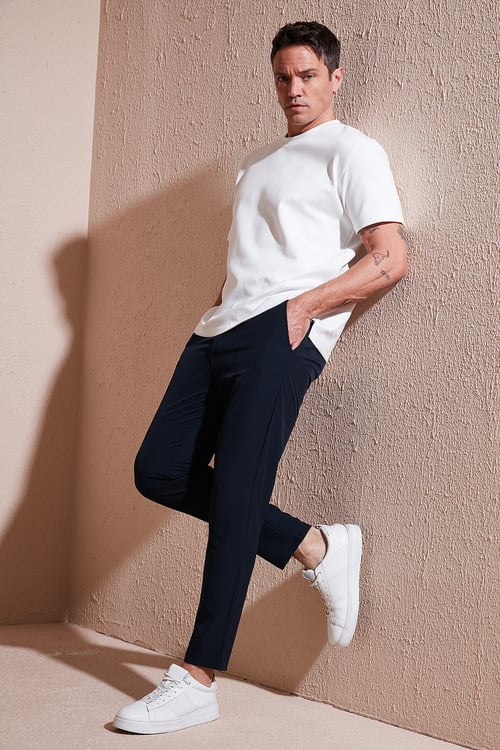 Regular Fit Normal Bel Düz Paça Bağlamalı Jogger Erkek Pantolon CF25617801 LACİVERT