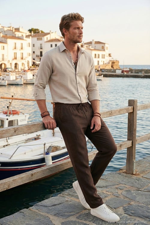 Regular Fit Normal Bel Düz Paça Erkek Pantolon 6689255 KAHVE