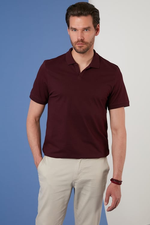 Regular Fit Pamuklu Erkek Polo Yaka T Shirt 5902141 VİŞNE