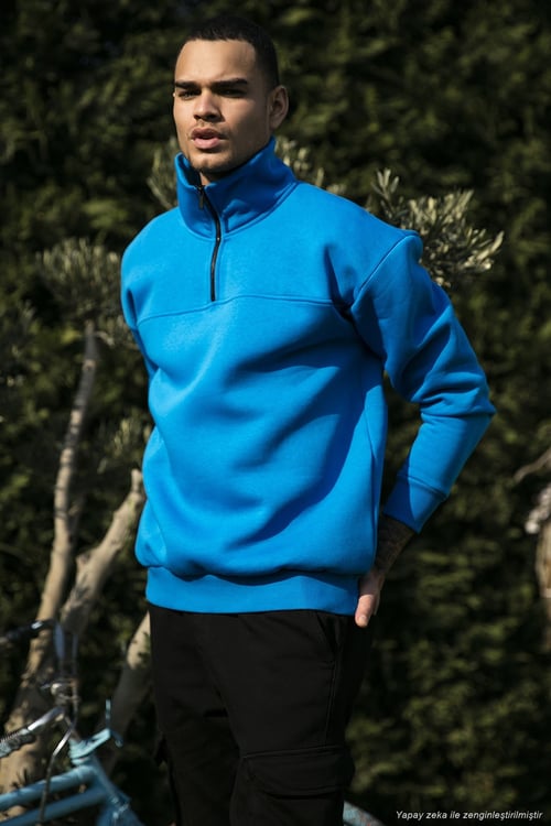 Regular Fit Pamuklu İçi Tüylü Yumuşak Şardonlu Kışlık Erkek Sweat 59053431 Deniz Mavi