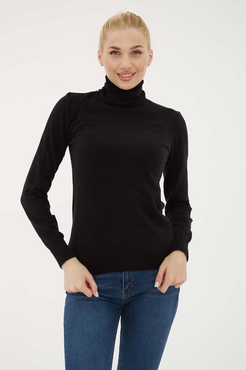 Regular Fit Yarım Balıkçı Yaka Triko Kadın Kazak 26K0780K1 SİYAH
