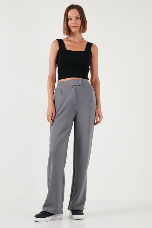 Regular Fit Yüksek Bel Bol Paça Kadın Pantolon 5861279 GRİ