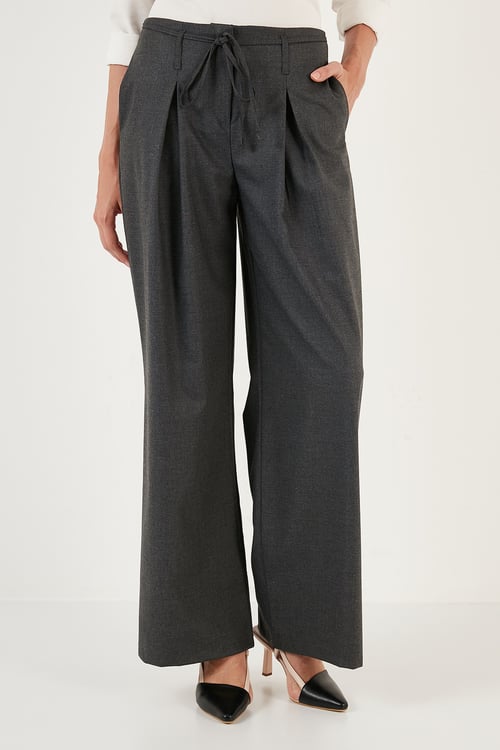 Regular Fit Yüksek Bel Bol Paça Pileli Palazzo Kadın Pantolon 611PL00198 ANTRASİT