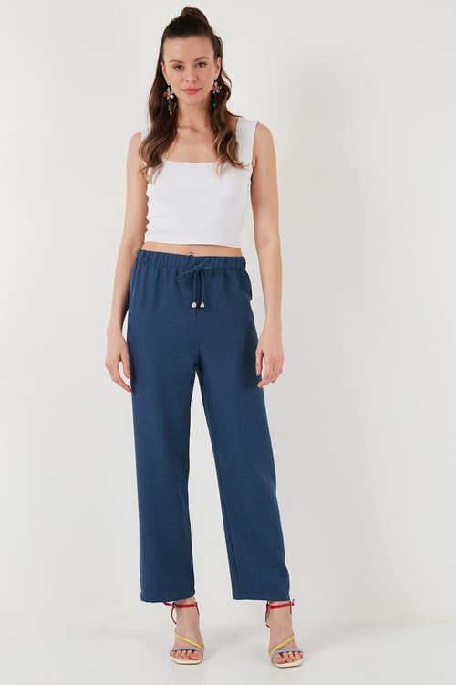 Relaxed Fit Bol Paça Kadın Pantolon 5865826 İNDİGO