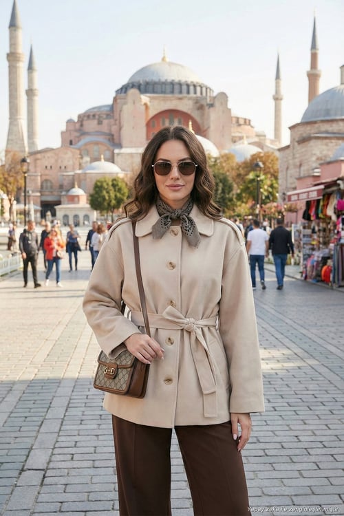 Relaxed Fit Kuşak Detaylı Klasik Yaka Kadın Trençkot 6927651 TAŞ
