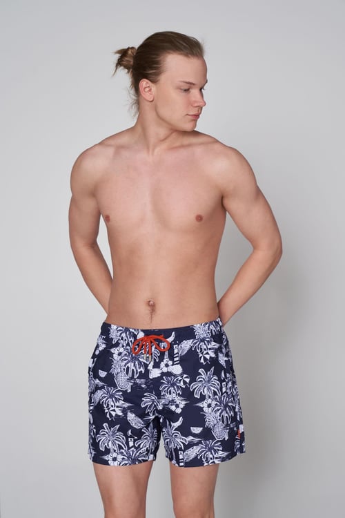 Resort Desenli Hızlı Kuruyan Erkek Mayo Short JFSSSW46 LACİVERT-BEYAZ