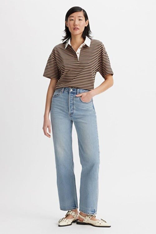 Ribcage Pamuklu Yüksek Bel Düz Paça Jeans Kadın Kot Pantolon A7743-0011 AÇIK MAVİ