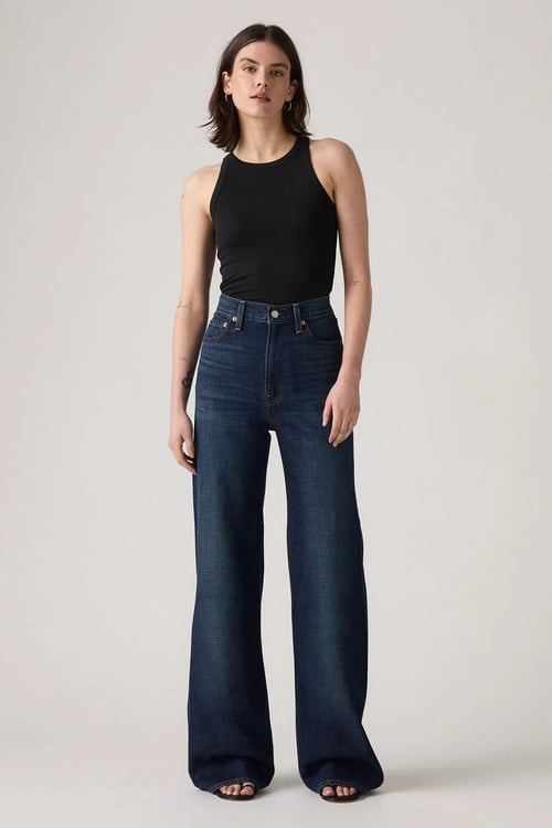 Ribcage Straight Fit Yüksek Bel Düz Paça Jeans Kadın Kot Pantolon 003VD-0003 KOYU MAVİ