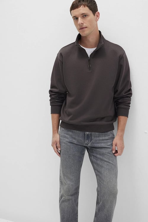 Şardonlu Loose Fit Yarım Fermuarlı Dik Yaka Erkek Sweat 0S10278-70219 KOYU KAHVE