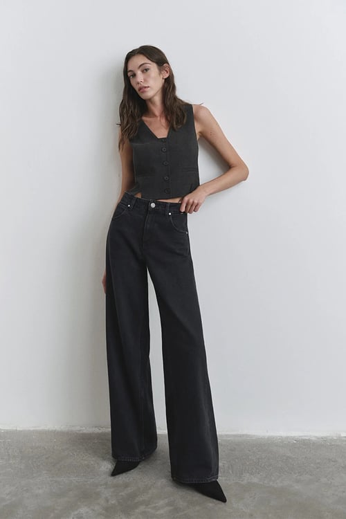 Siena Pamuklu Wide Leg Fit Yüksek Bel Geniş Paça Jeans Kadın Kot Pantolon 1010763-90575 ANTRASİT