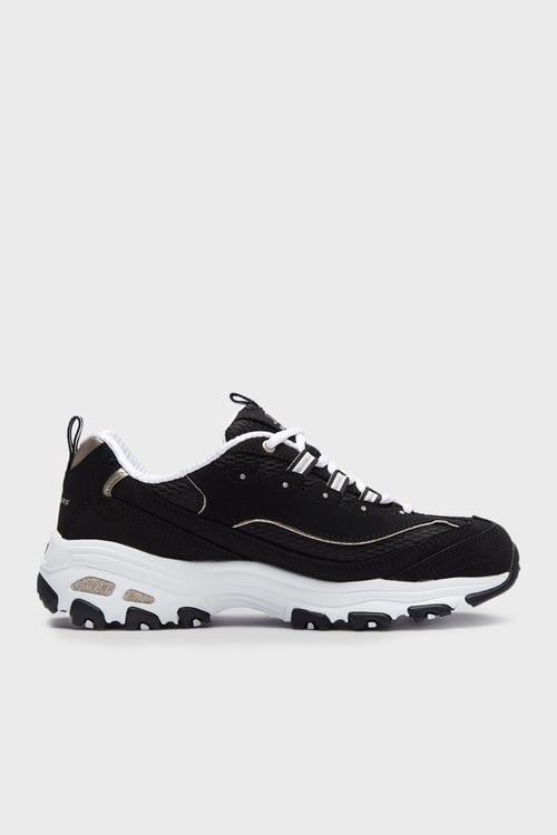 Skechers D'Lites Deri Logolu Kalın Taban Sneaker Bayan Ayakkabı 13145 BKRG Siyah-Pembe Altın
