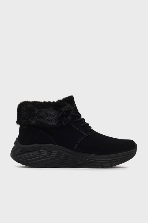 Skechers Max Cushioning Elite 2.0 Boot Snow Daze Logolu Bağcıklı Peluş Detaylı Bayan Bot 144368 BBK SİYAH