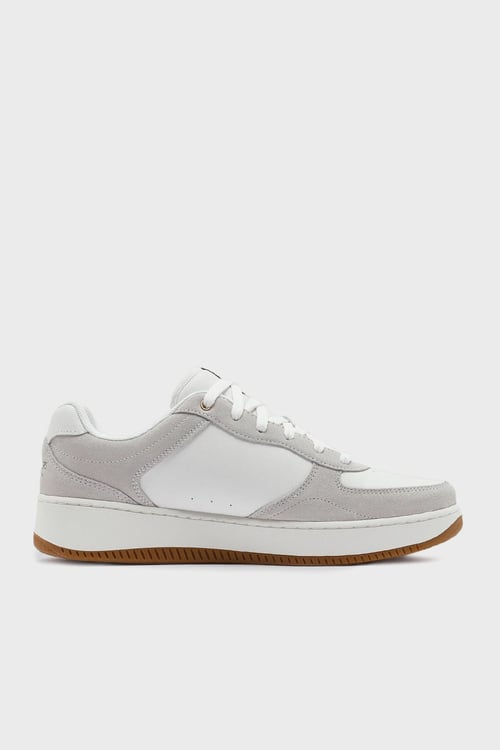 Skechers Sport Logolu Deri ve Süet Detaylı Sneaker Erkek Ayakkabı 254010 WNT Beyaz-Naturel