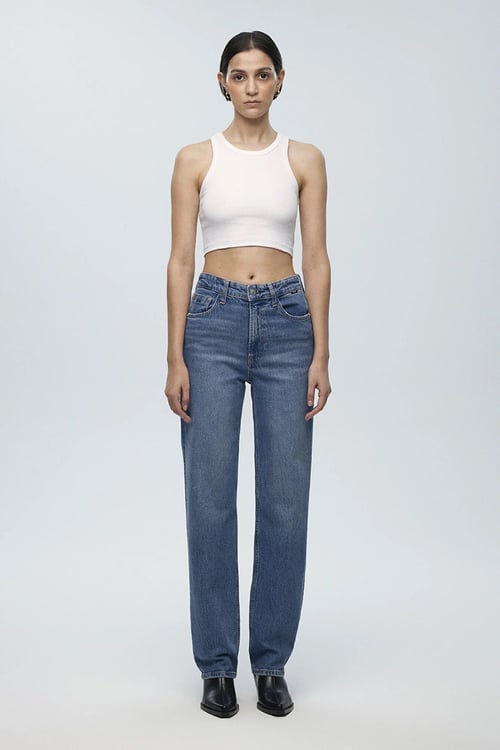Sky Streç Pamuklu Straight Fit Yüksek Bel Boru Paça Jeans Kadın Kot Pantolon 1010627-87211 AÇIK MAVİ
