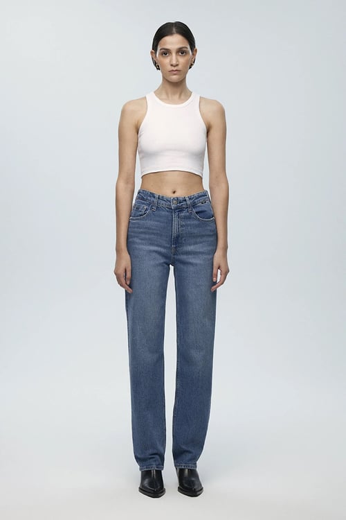 Sky Streç Pamuklu Straight Fit Yüksek Bel Boru Paça Jeans Kadın Kot Pantolon 1010627-87211 AÇIK MAVİ