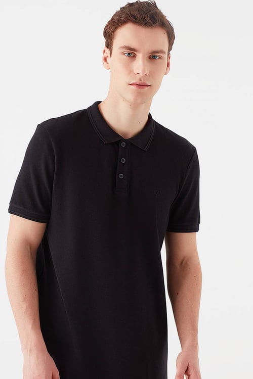 Slim Fit % 100 Pamuk Düğmeli Erkek Polo T Shirt 064946-21842 SİYAH