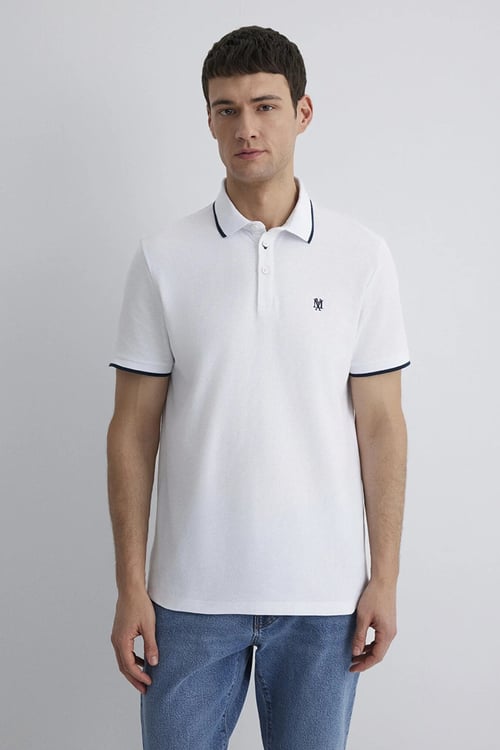 Slim Fit % 100 Pamuk Düğmeli Polo T Shirt Erkek Polo Yaka T Shirt 066039-620 BEYAZ