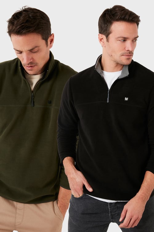 Slim Fit Anti-Pilling Tüylenme Yapmayan Şardonlu Soğuk Geçirmez  2'li Paket Erkek Polar 5906001S2 HAKİ-SİYAH