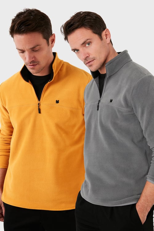 Slim Fit Anti-Pilling Tüylenme Yapmayan Şardonlu Soğuk Geçirmez  2'li Paket Erkek Polar 5906001S2 GRİ-HARDAL