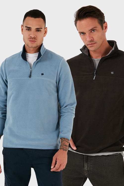 Slim Fit Anti-Pilling Tüylenme Yapmayan Şardonlu Soğuk Geçirmez  2'li Paket Erkek Polar 5906001S2 Antrasit-Açık Mavi