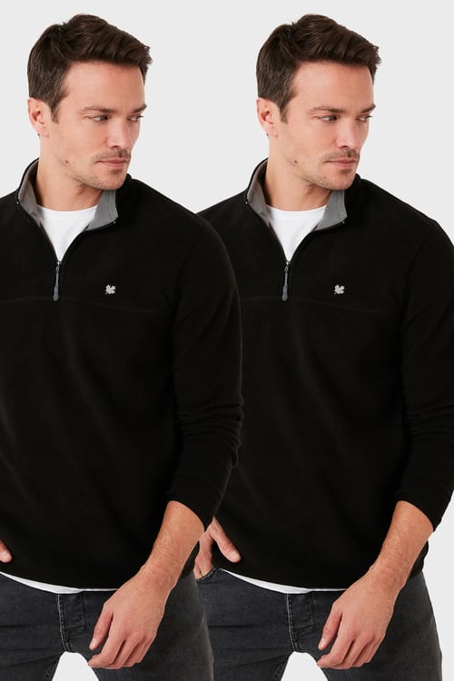 Slim Fit Anti-Pilling Tüylenme Yapmayan Şardonlu Soğuk Geçirmez  2'li Paket Erkek Polar 5906001S2 SİYAH-SİYAH