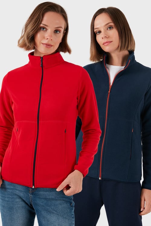 Slim Fit Anti-Pilling Tüylenme Yapmayan Fermuarlı 2'li Paket Polar Kadın Hırka 5907012S2 KIRMIZI-LACİVERT