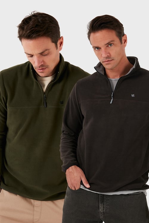 Slim Fit Anti-Pilling Tüylenme Yapmayan Şardonlu Soğuk Geçirmez  2'li Paket Erkek Polar 5906001S2 ANTRASİT-HAKİ