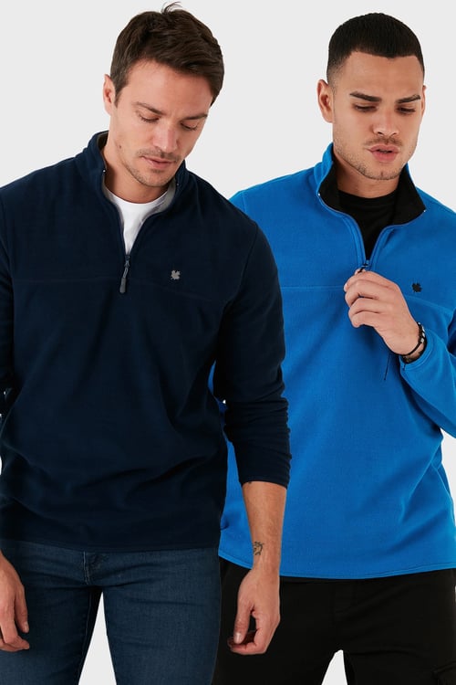 Slim Fit Anti-Pilling Tüylenme Yapmayan Şardonlu Soğuk Geçirmez  2'li Paket Erkek Polar 5906001S2 LACİVERT-SAKS