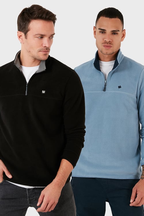 Slim Fit Anti-Pilling Tüylenme Yapmayan Şardonlu Soğuk Geçirmez  2'li Paket Erkek Polar 5906001S2 SİYAH-AÇIK MAVİ