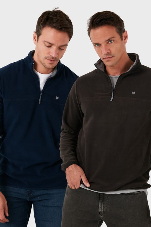 Slim Fit Anti-Pilling Tüylenme Yapmayan Şardonlu Soğuk Geçirmez  2'li Paket Erkek Polar 5906001S2 ANTRASİT-LACİVERT