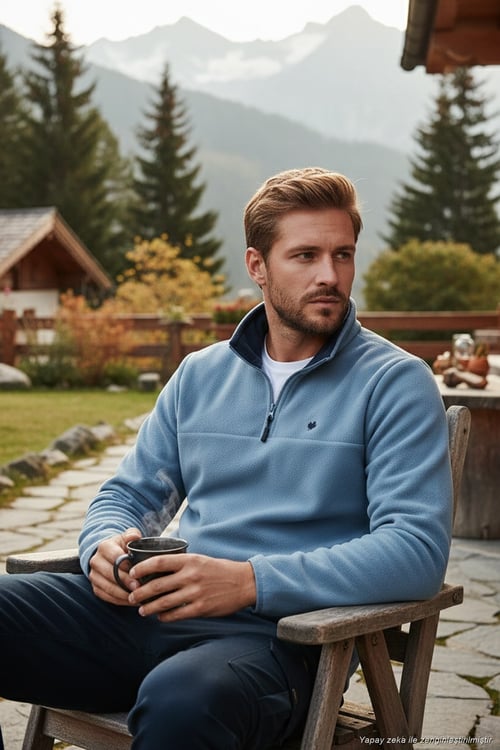 Slim Fit Anti-Pilling Tüylenme Yapmayan Bato Yaka Kışlık Şardonlu Erkek Polar 5906001 AÇIK MAVİ